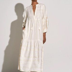 Elan NWOT Coastas Kaftan Maxi Dress White & Gold Bohemian Vacation Sz XS